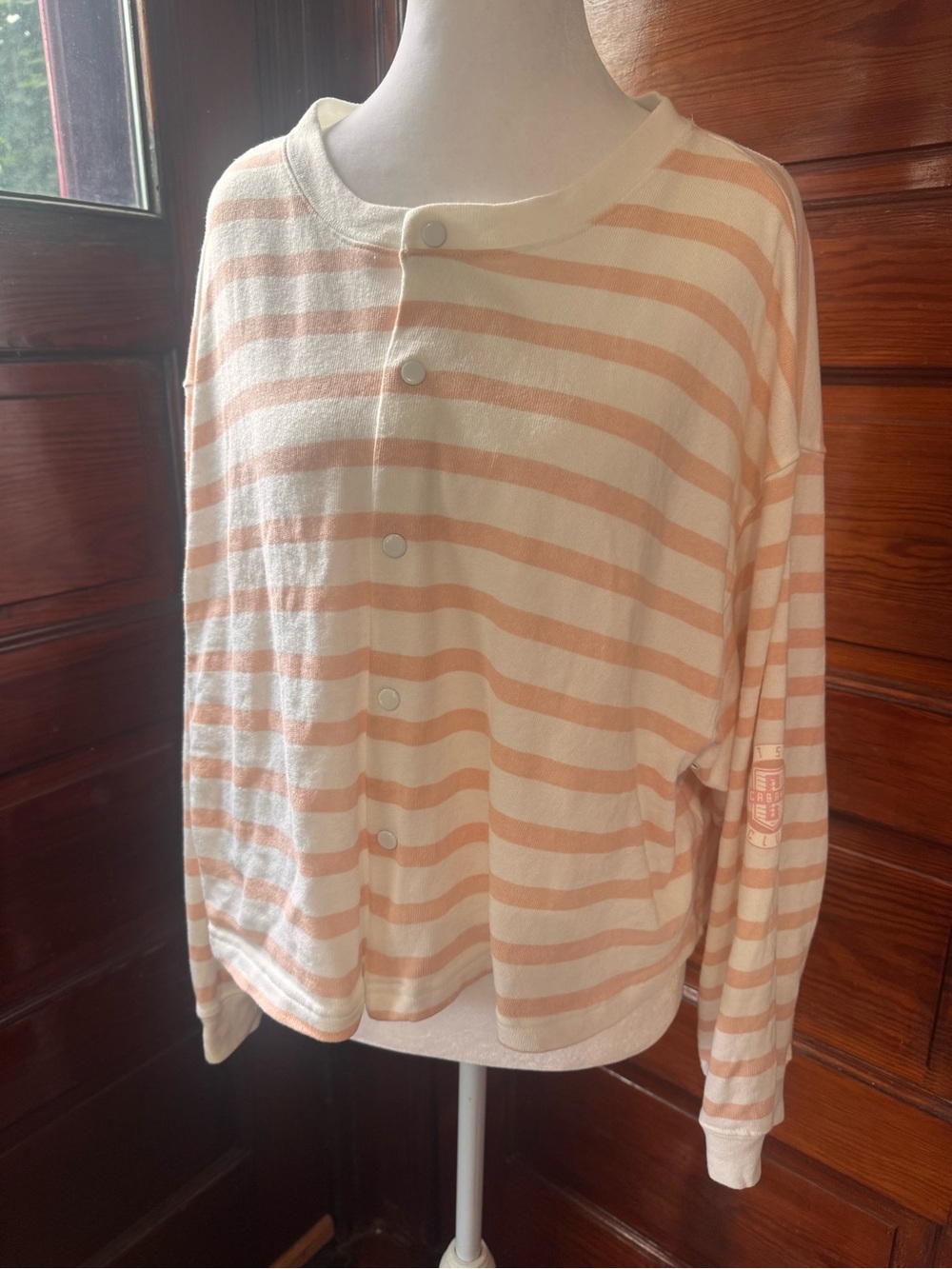 Vintage Esprit Peach Stripe Snap-Front Cardigan Sweater – Medium